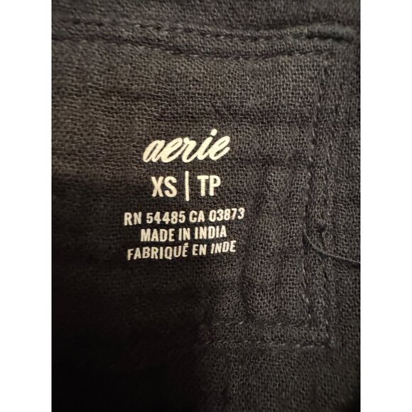 Aerie Button-Up Frayed Hem Shirt Women XS Black Lightweight Cotton Casual - Picture 3 of 5